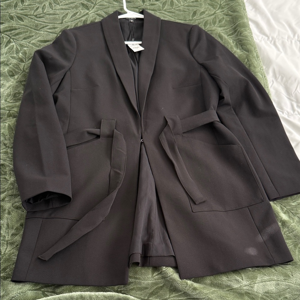 Express Charcoal Blazer with Tie Detail